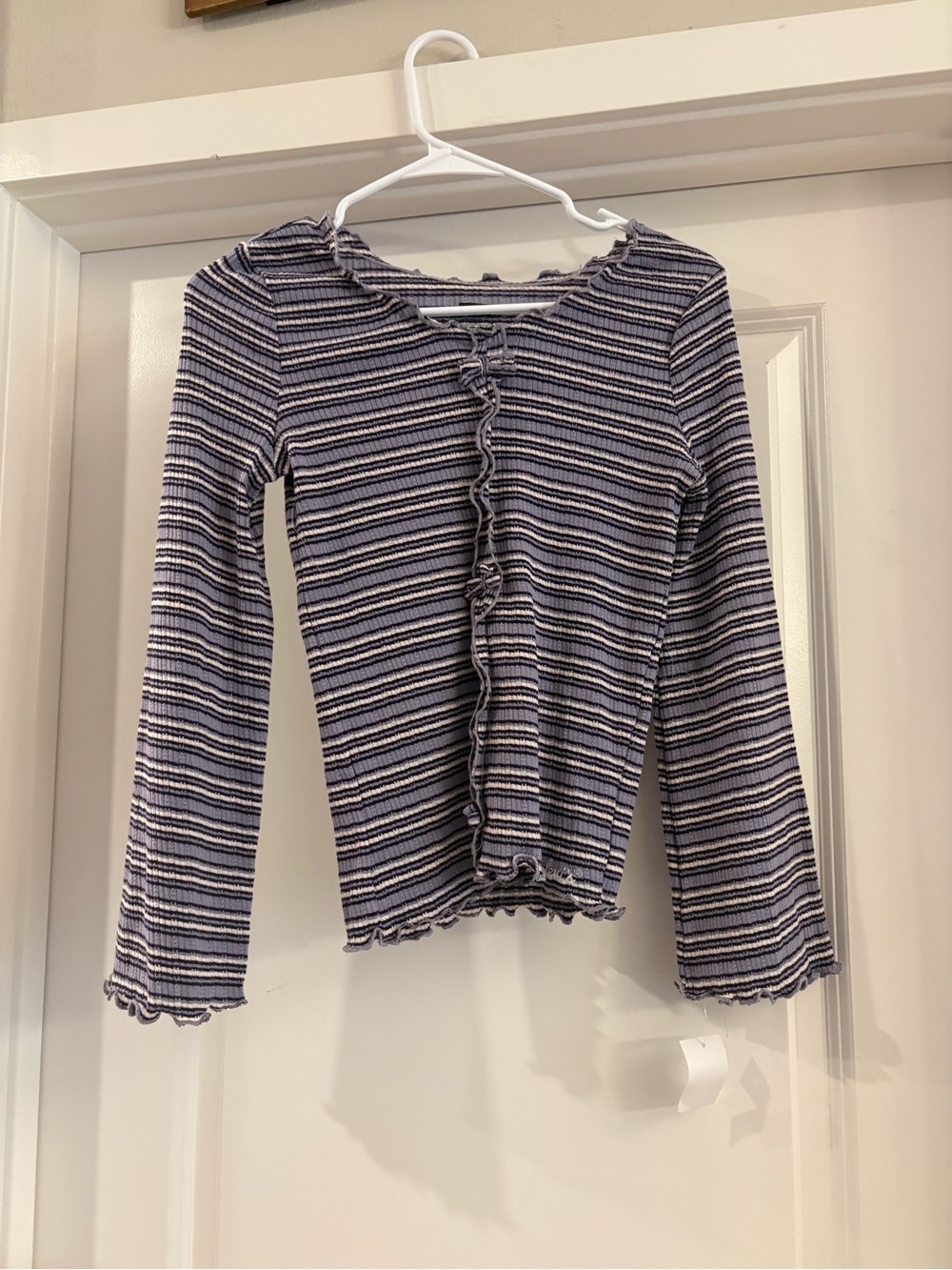 Levi's Girls' Striped Ruffle-Front Long Sleeve Top in Navy & White